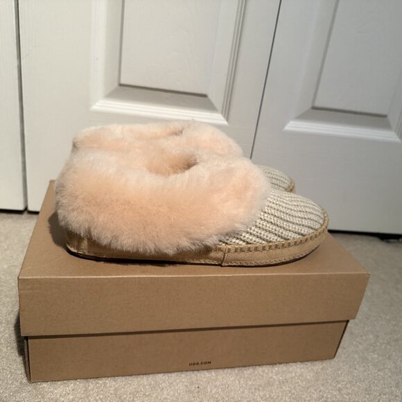 UGG Cozy Knit Sheepskin Wrin Slippers Lined Shearling Cream Womens size 9 NEW - Picture 9 of 9